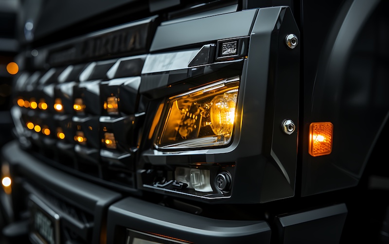 Bild på strålkastarna på ett arbetsfordon